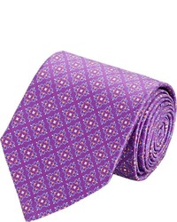 Barneys New York Medallion Print Satin Necktie Purple