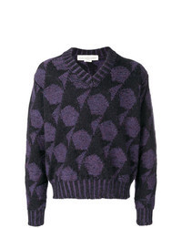 Purple Print V-neck Sweater