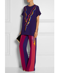 Peter Pilotto Os Color Block Printed Stretch Wool Wide Leg Pants