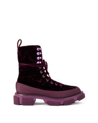 Purple Rubber Lace-up Flat Boots
