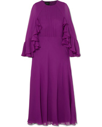 Purple Ruffle Silk Maxi Dress