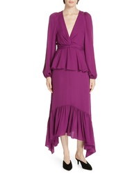 Purple Ruffle Silk Midi Dress
