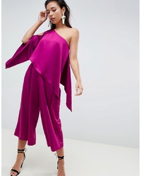 ASOS DESIGN Jumpsuit With One Shoulder And Drape Detail In Satin