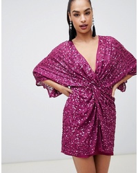 ASOS DESIGN Scatter Sequin Knot Front Kimono Mini Dress
