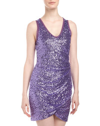 Ali Ro V Neck Ruched Sequin Dress Electric Purple