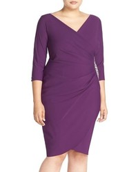 Alex Evenings Plus Size Embellished Side Ruched Jersey Cocktail Sheath Dress