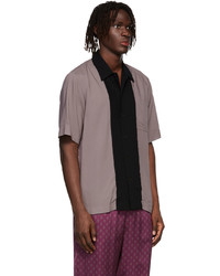 Dries Van Noten Purple Black Viscose Short Sleeve Shirt