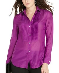 Lauren Ralph Lauren Pintuck Bib Cotton Silk Shirt
