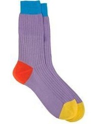 Richard James Ribbed Mid Calf Socks Purple