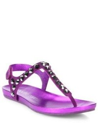 Purple Studded Suede Thong Sandals