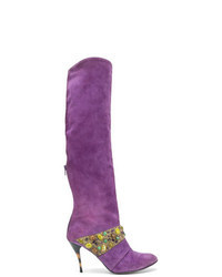 Purple Suede Knee High Boots