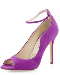 Brian Atwood Open Toe Ankle Wrap Suede Pump Purple