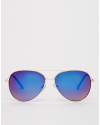 Asos Collection Aviator Sunglasses With Blue Mirror Lens