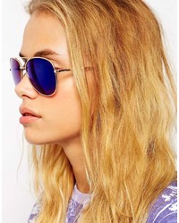Asos Collection Aviator Sunglasses With Blue Mirror Lens