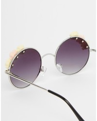 Asos Collection Embellished Floral Round Sunglasses