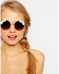 Asos Collection Embellished Floral Round Sunglasses