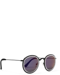 Freda Banana Vic Embellished Faux Leather Trimmed Round Frame Metal Sunglasses Purple