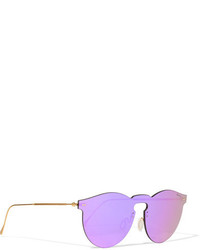 Illesteva Leonard Mask Round Frame Gold Tone Mirrored Sunglasses Purple
