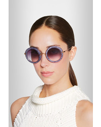 Miu Miu Round Frame Glittered Acetate Sunglasses