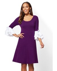 New York & Co. Poplin Sleeve Flare Sweater Dress