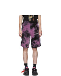 Palm Angels Black And Purple Chenille Tie Dye Shorts