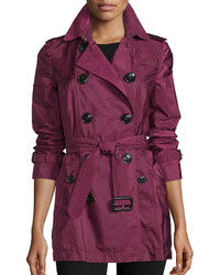 Burberry Brit Kerringdale Double Breasted Rain Trench Coat Berry