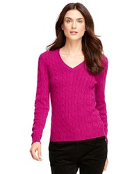 Brooks Brothers Cashmere Cable Knit V Neck Sweater
