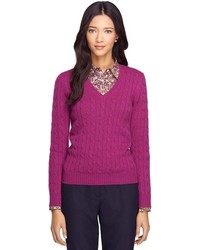 Brooks Brothers Cashmere Cable Knit V Neck Sweater