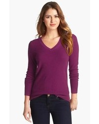 Halogen V Neck Cashmere Sweater Purple Dark X Large