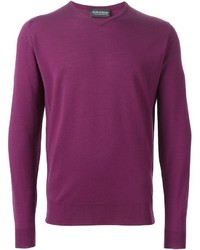 Men's Purple V-neck Sweater, Mustard Dress Shirt, Blue Chinos | Lookastic