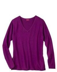 Merona Plus Size Cashmere Blend V Neck Pullover Sweater Purple 1