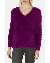 Topshop Textured V Neck Sweater Purple 10