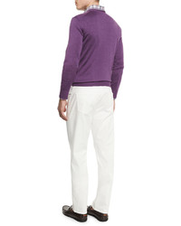 Peter Millar Wool Blend V Neck Sweater Purple