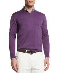 Peter Millar Wool Blend V Neck Sweater Purple