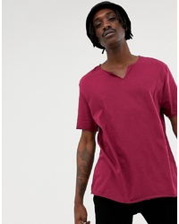 ASOS DESIGN Relaxed Fit T Shirt With Raw Notch Neck In Red