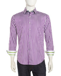 Robert Graham Mr Balik Bengal Striped Dress Shirt Purplewhite