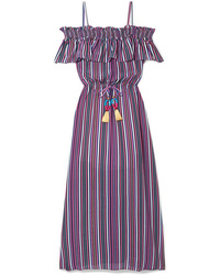 Figue Mirella Cold Shoulder Striped Silk De Chine Midi Dress
