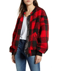 Red and Black Check Bomber Jacket
