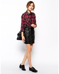 Asos Collection Red Check Shirt With Pu Collar
