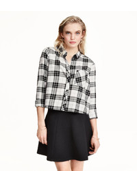 H&M Short Flannel Shirt Blackwhite Checked Ladies