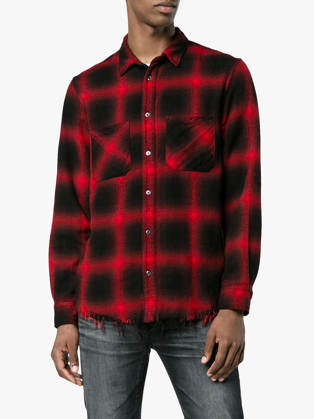 Amiri Distressed Plain Cotton Flannel Shirt, $703 | farfetch.com 