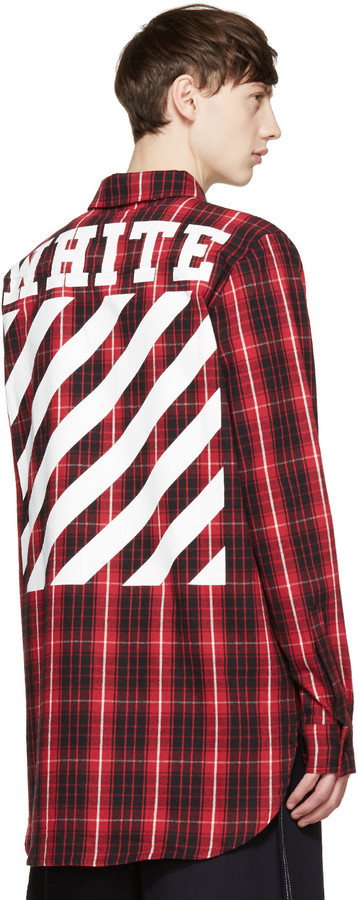 Off-White Red Black Flannel Check Shirt, $440 | SSENSE | Lookastic
