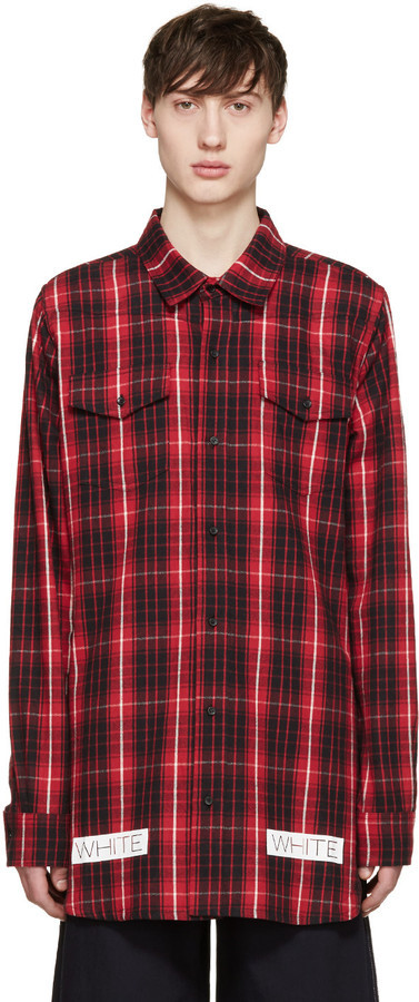 Off-White Red Black Flannel Check Shirt, $440 | SSENSE | Lookastic