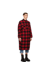 R13 Red And Black Check Long Overshirt Coat