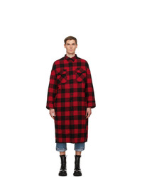 R13 Red And Black Check Long Overshirt Coat