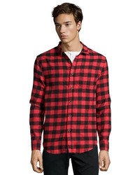 Jachs Manufacturing Co Red And Black Plaid Cotton Blend Flannel Button Front Shirt
