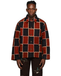 Bode Burgundy Black Blanket Stitch Quilt Jacket