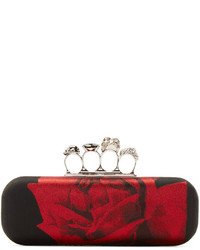 Alexander McQueen Black Red Rose Knucklebox Clutch