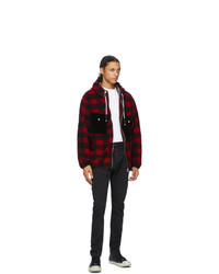 Palm Angels Red And Black Buffalo Pile Jacket