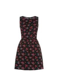 Exclusives New Look Black And Red Rose Print Lace Back Skater Dress
